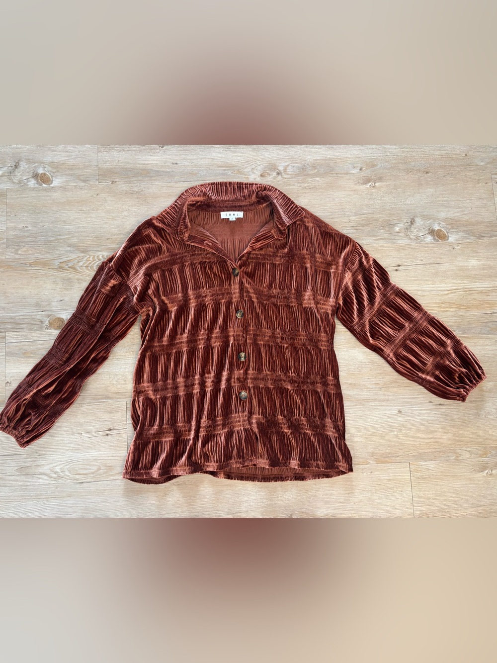 THML Copper-Rust Velvet Button-Down Shirt